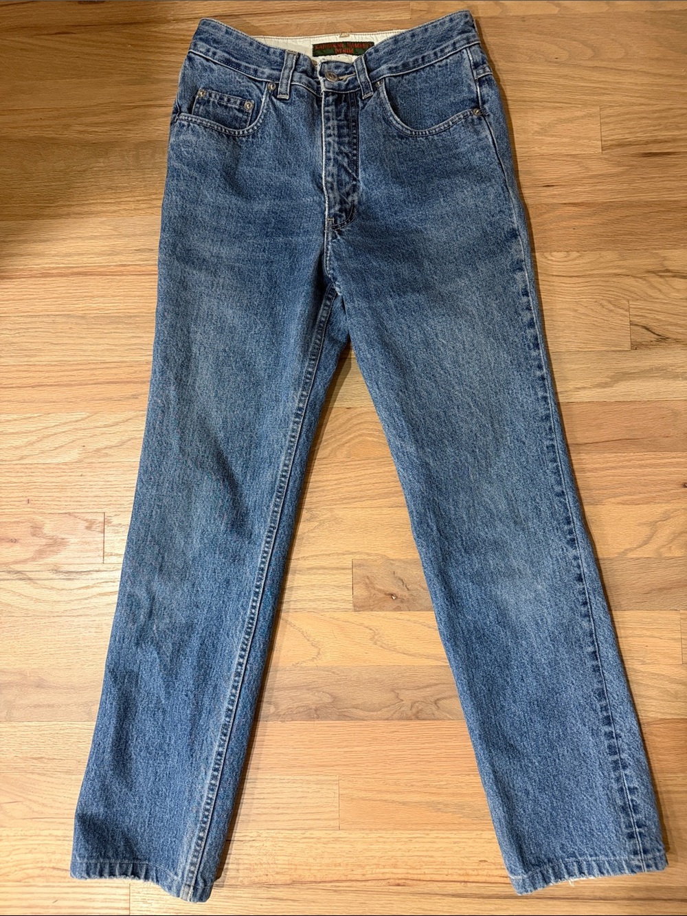 Woman’s Vintage Katherine Hamneti Straight Fit Denim Jeans in Medium Blue